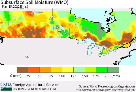 Canada Subsurface Soil Moisture (WMO) Thematic Map For 5/9/2022 - 5/15/2022
