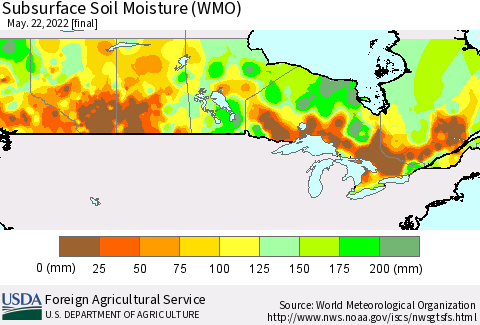 Canada Subsurface Soil Moisture (WMO) Thematic Map For 5/16/2022 - 5/22/2022