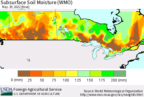 Canada Subsurface Soil Moisture (WMO) Thematic Map For 5/23/2022 - 5/29/2022