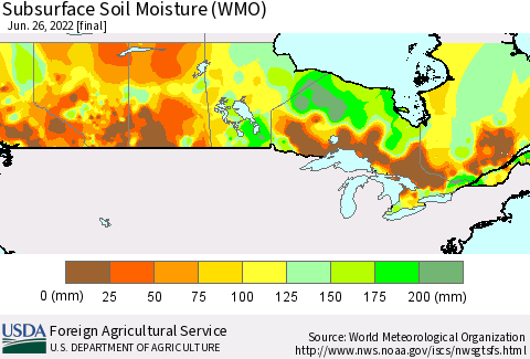 Canada Subsurface Soil Moisture (WMO) Thematic Map For 6/20/2022 - 6/26/2022