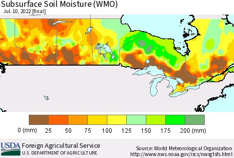 Canada Subsurface Soil Moisture (WMO) Thematic Map For 7/4/2022 - 7/10/2022