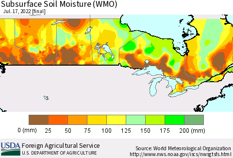 Canada Subsurface Soil Moisture (WMO) Thematic Map For 7/11/2022 - 7/17/2022