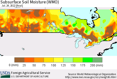 Canada Subsurface Soil Moisture (WMO) Thematic Map For 7/18/2022 - 7/24/2022