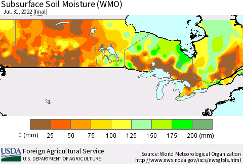 Canada Subsurface Soil Moisture (WMO) Thematic Map For 7/25/2022 - 7/31/2022