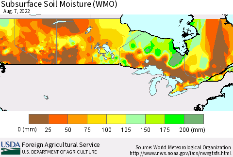 Canada Subsurface Soil Moisture (WMO) Thematic Map For 8/1/2022 - 8/7/2022