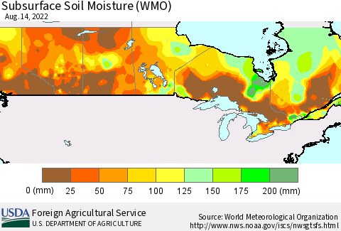 Canada Subsurface Soil Moisture (WMO) Thematic Map For 8/8/2022 - 8/14/2022