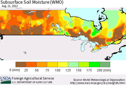 Canada Subsurface Soil Moisture (WMO) Thematic Map For 8/15/2022 - 8/21/2022