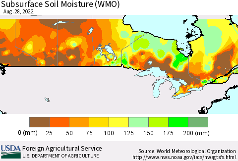 Canada Subsurface Soil Moisture (WMO) Thematic Map For 8/22/2022 - 8/28/2022