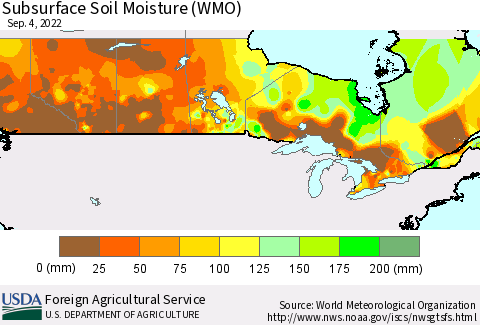Canada Subsurface Soil Moisture (WMO) Thematic Map For 8/29/2022 - 9/4/2022