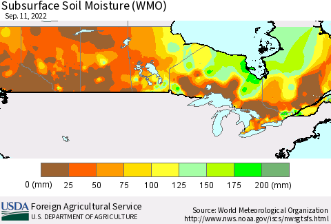 Canada Subsurface Soil Moisture (WMO) Thematic Map For 9/5/2022 - 9/11/2022