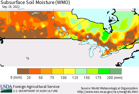 Canada Subsurface Soil Moisture (WMO) Thematic Map For 9/12/2022 - 9/18/2022