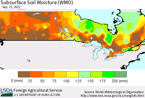 Canada Subsurface Soil Moisture (WMO) Thematic Map For 9/19/2022 - 9/25/2022