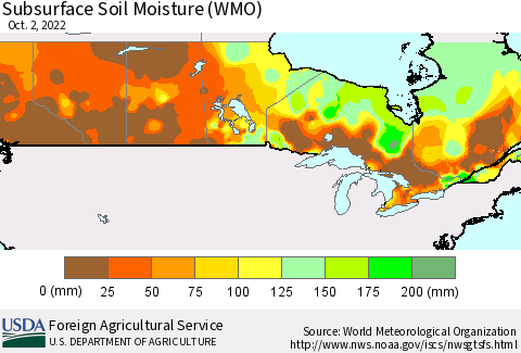 Canada Subsurface Soil Moisture (WMO) Thematic Map For 9/26/2022 - 10/2/2022