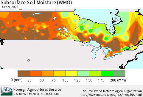 Canada Subsurface Soil Moisture (WMO) Thematic Map For 10/3/2022 - 10/9/2022