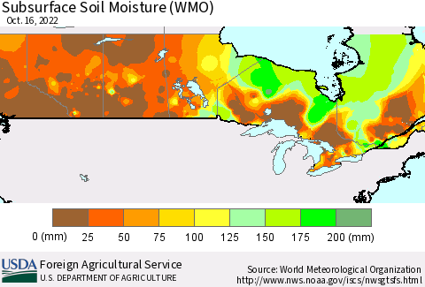 Canada Subsurface Soil Moisture (WMO) Thematic Map For 10/10/2022 - 10/16/2022