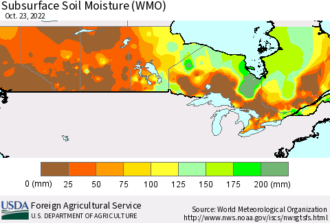 Canada Subsurface Soil Moisture (WMO) Thematic Map For 10/17/2022 - 10/23/2022