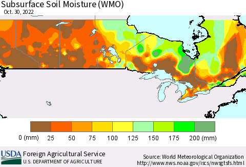 Canada Subsurface Soil Moisture (WMO) Thematic Map For 10/24/2022 - 10/30/2022