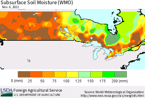 Canada Subsurface Soil Moisture (WMO) Thematic Map For 10/31/2022 - 11/6/2022
