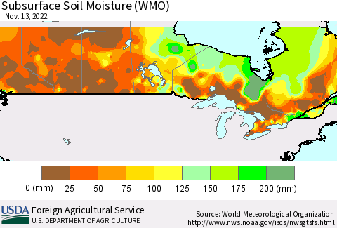 Canada Subsurface Soil Moisture (WMO) Thematic Map For 11/7/2022 - 11/13/2022