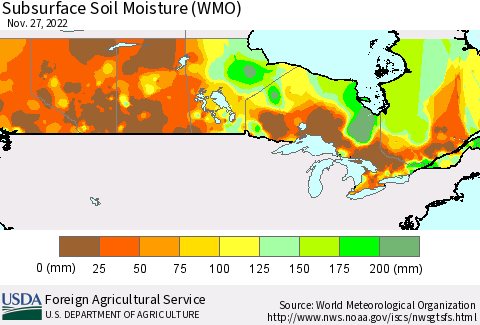 Canada Subsurface Soil Moisture (WMO) Thematic Map For 11/21/2022 - 11/27/2022