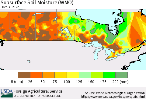 Canada Subsurface Soil Moisture (WMO) Thematic Map For 11/28/2022 - 12/4/2022