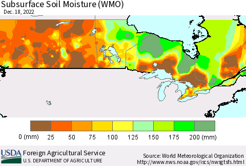 Canada Subsurface Soil Moisture (WMO) Thematic Map For 12/12/2022 - 12/18/2022