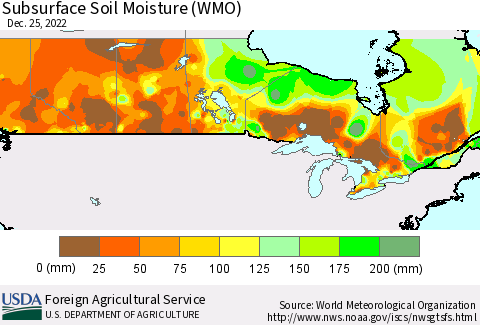 Canada Subsurface Soil Moisture (WMO) Thematic Map For 12/19/2022 - 12/25/2022