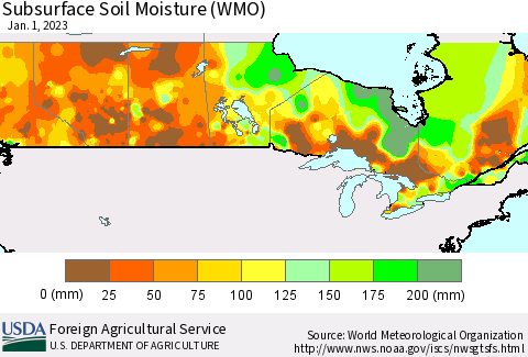 Canada Subsurface Soil Moisture (WMO) Thematic Map For 12/26/2022 - 1/1/2023