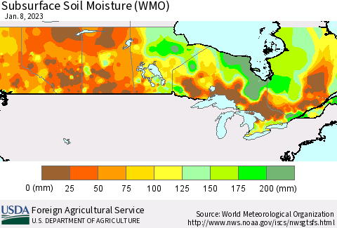 Canada Subsurface Soil Moisture (WMO) Thematic Map For 1/2/2023 - 1/8/2023