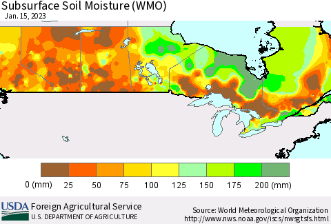 Canada Subsurface Soil Moisture (WMO) Thematic Map For 1/9/2023 - 1/15/2023