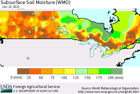 Canada Subsurface Soil Moisture (WMO) Thematic Map For 1/16/2023 - 1/22/2023