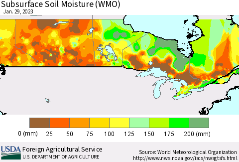 Canada Subsurface Soil Moisture (WMO) Thematic Map For 1/23/2023 - 1/29/2023
