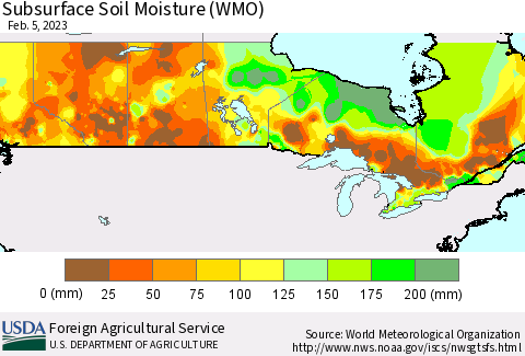 Canada Subsurface Soil Moisture (WMO) Thematic Map For 1/30/2023 - 2/5/2023