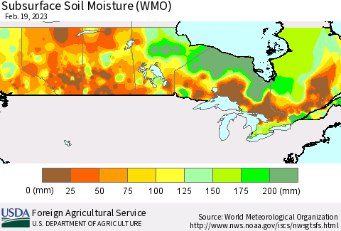 Canada Subsurface Soil Moisture (WMO) Thematic Map For 2/13/2023 - 2/19/2023