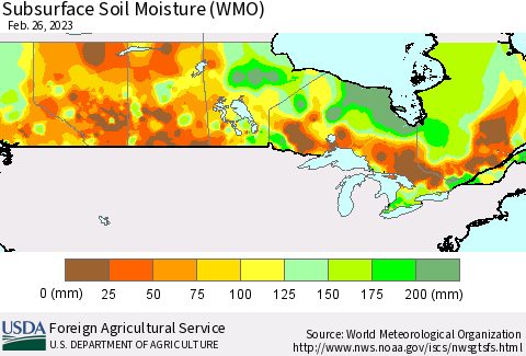 Canada Subsurface Soil Moisture (WMO) Thematic Map For 2/20/2023 - 2/26/2023
