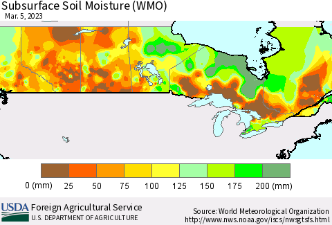 Canada Subsurface Soil Moisture (WMO) Thematic Map For 2/27/2023 - 3/5/2023