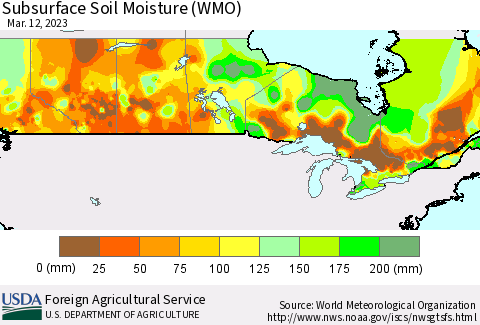 Canada Subsurface Soil Moisture (WMO) Thematic Map For 3/6/2023 - 3/12/2023