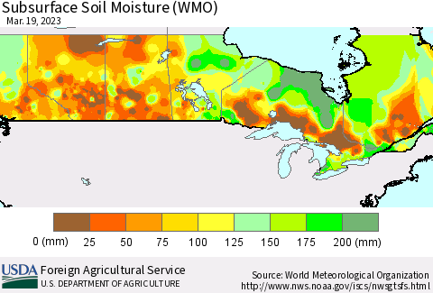 Canada Subsurface Soil Moisture (WMO) Thematic Map For 3/13/2023 - 3/19/2023