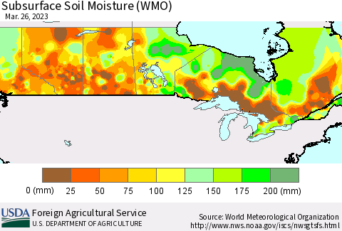 Canada Subsurface Soil Moisture (WMO) Thematic Map For 3/20/2023 - 3/26/2023