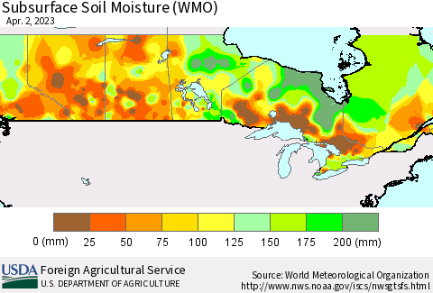 Canada Subsurface Soil Moisture (WMO) Thematic Map For 3/27/2023 - 4/2/2023