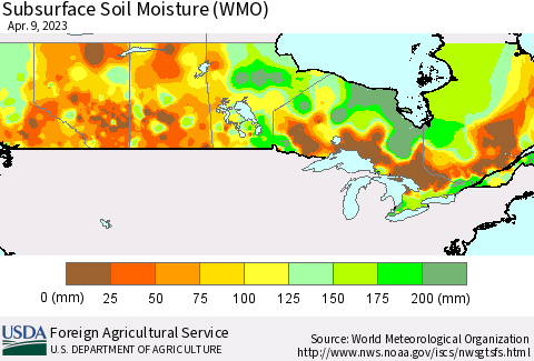 Canada Subsurface Soil Moisture (WMO) Thematic Map For 4/3/2023 - 4/9/2023