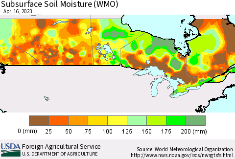 Canada Subsurface Soil Moisture (WMO) Thematic Map For 4/10/2023 - 4/16/2023