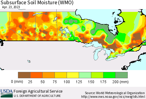 Canada Subsurface Soil Moisture (WMO) Thematic Map For 4/17/2023 - 4/23/2023