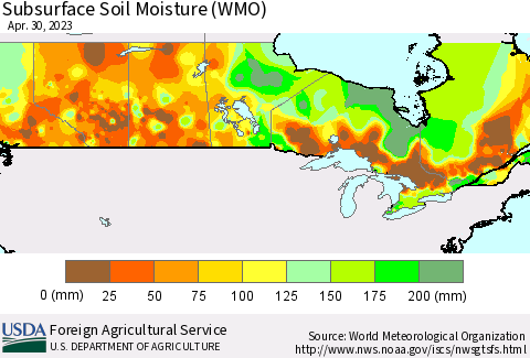 Canada Subsurface Soil Moisture (WMO) Thematic Map For 4/24/2023 - 4/30/2023