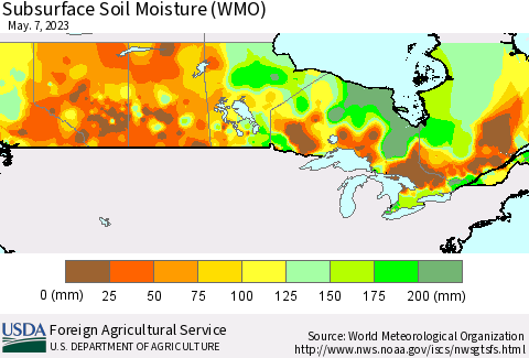 Canada Subsurface Soil Moisture (WMO) Thematic Map For 5/1/2023 - 5/7/2023
