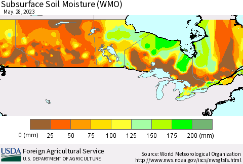 Canada Subsurface Soil Moisture (WMO) Thematic Map For 5/22/2023 - 5/28/2023