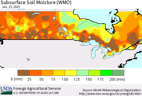 Canada Subsurface Soil Moisture (WMO) Thematic Map For 6/19/2023 - 6/25/2023