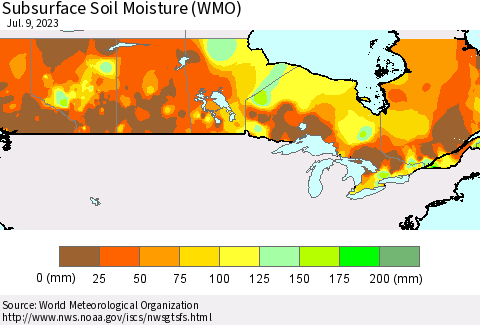 Canada Subsurface Soil Moisture (WMO) Thematic Map For 7/3/2023 - 7/9/2023