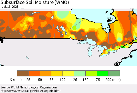 Canada Subsurface Soil Moisture (WMO) Thematic Map For 7/10/2023 - 7/16/2023