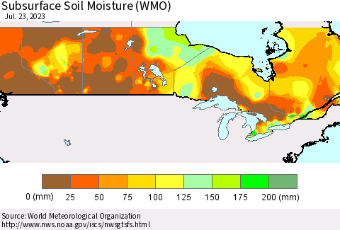 Canada Subsurface Soil Moisture (WMO) Thematic Map For 7/17/2023 - 7/23/2023